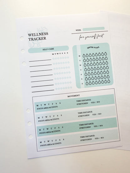 Wellness Tracker Insert Pages (Turquoise)