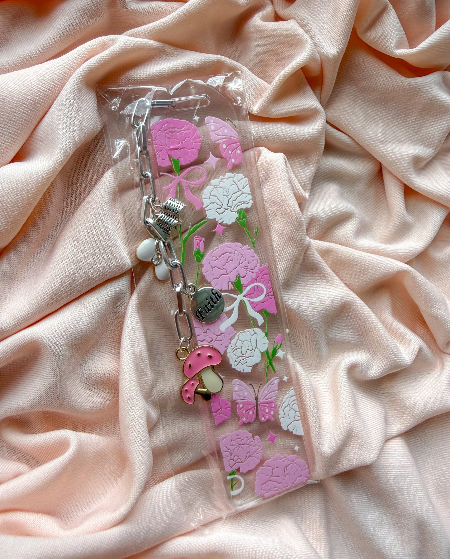 Pink & White Floral Bookmark
