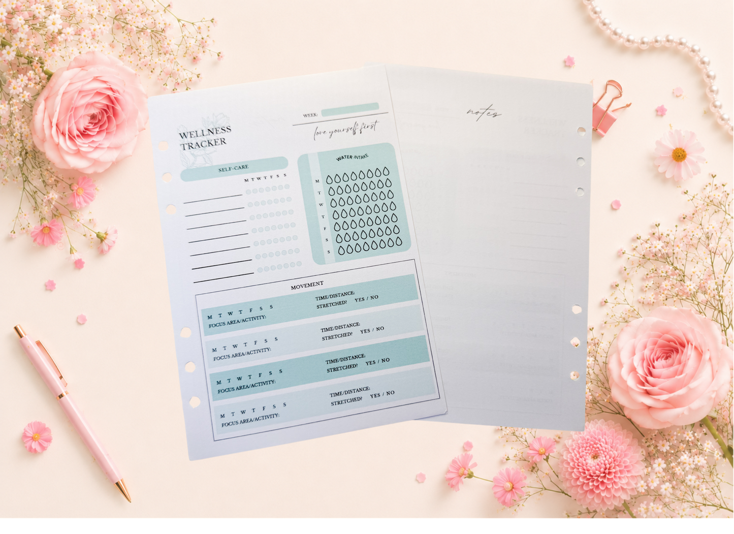 Wellness Tracker Insert Pages (Turquoise)