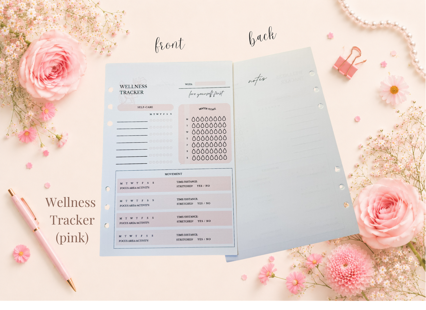 Wellness Tracker Insert Pages (Pink)