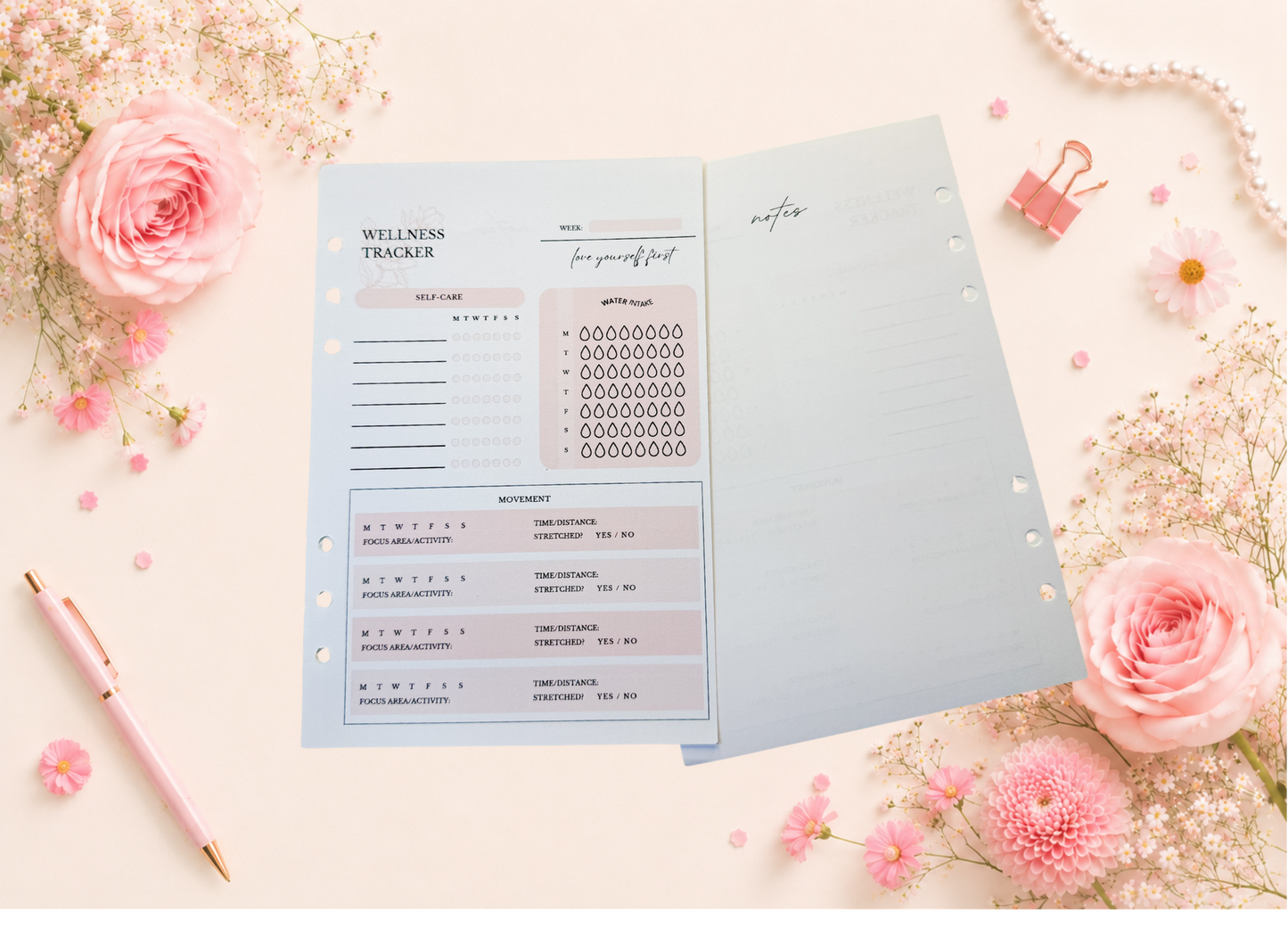 Wellness Tracker Insert Pages (Pink)