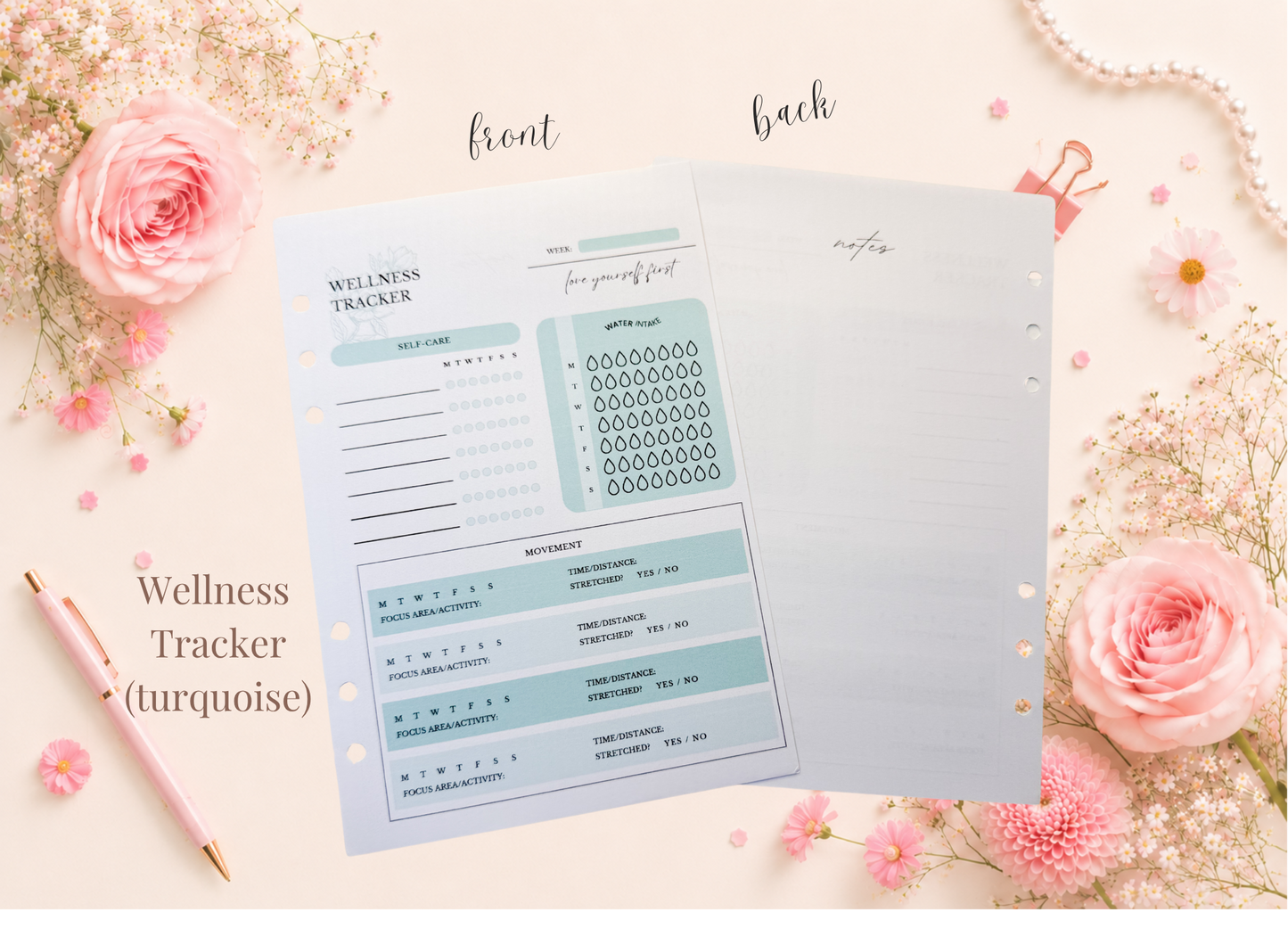 Wellness Tracker Insert Pages (Turquoise)