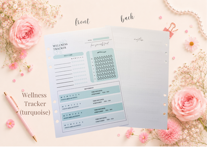 Wellness Tracker Insert Pages (Turquoise)